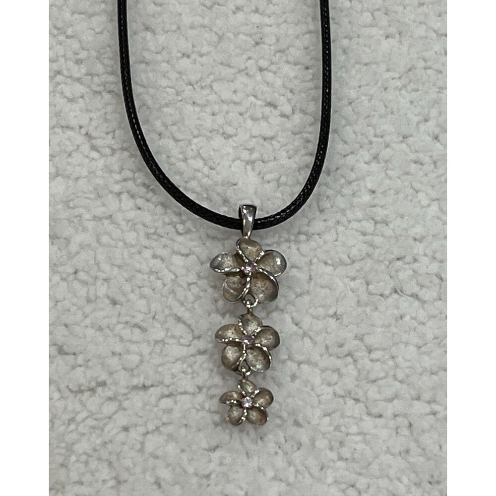 VTG Kuuipo Hawaiian Sterling Silver Flower Pendant Necklace Pink Stone Coquette